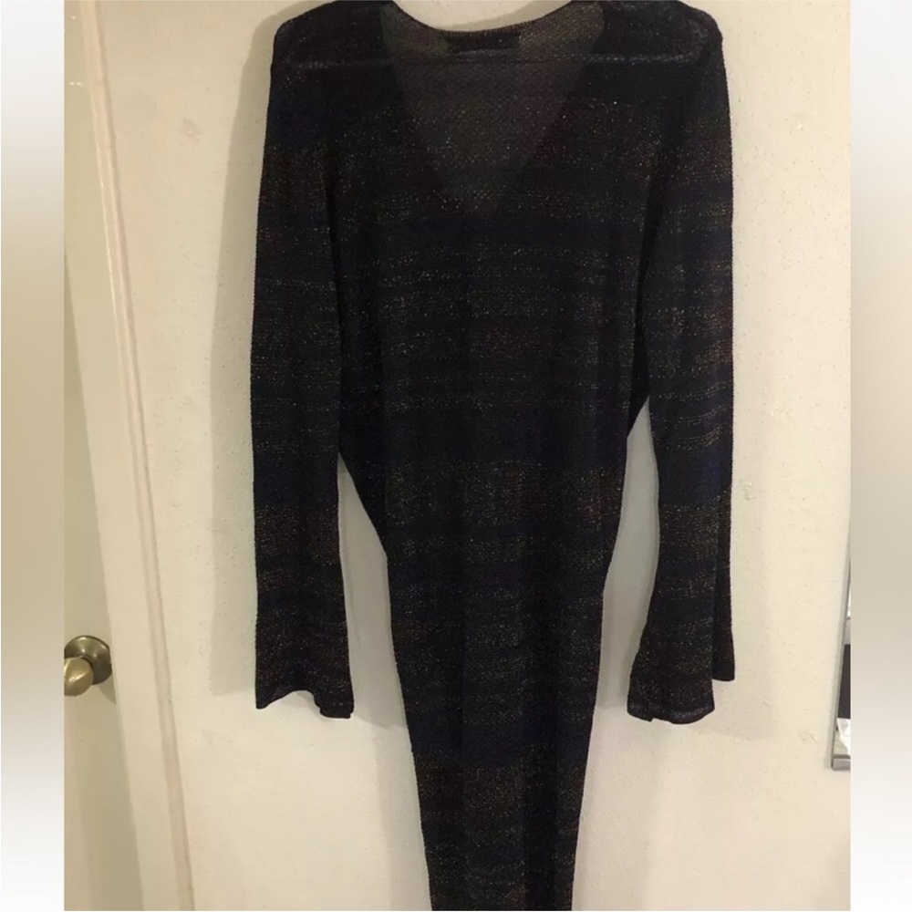 Zara Women Metallic Thread Knit Midi Dress S Black Blue Front Knots Bell sleeve - Picture 7 of 13